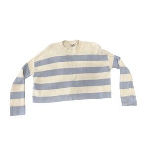 Sincerely Jules Women Blue Cream Striped Cropped Knit Sweater Size Medium